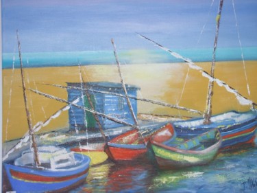 Pittura intitolato "barques-languedocie…" da Patrick Nevoso, Opera d'arte originale, Olio