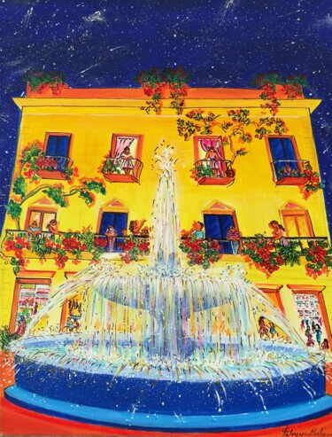 Painting titled "Fontana del Carciofo" by Patrizia Balzerano, Original Artwork, Acrylic Mounted on Wood Stretcher frame