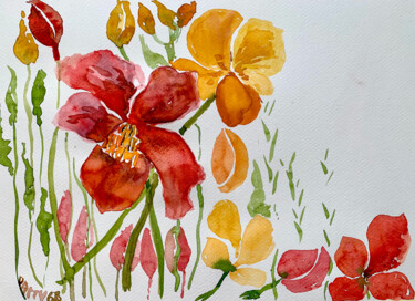 Peinture intitulée "Fiori ad acquerello" par Patrizia Salcini, Œuvre d'art originale, Aquarelle