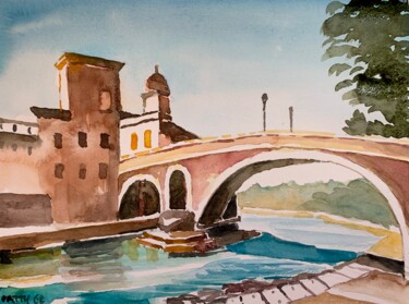 Painting titled "Isola tiberina , sc…" by Patrizia Salcini, Original Artwork, Watercolor