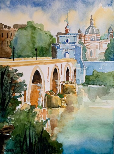 Schilderij getiteld "Ponte Milvio,Roma" door Patrizia Salcini, Origineel Kunstwerk, Aquarel