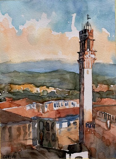 Painting titled "Torre del Mangia, S…" by Patrizia Salcini, Original Artwork, Watercolor