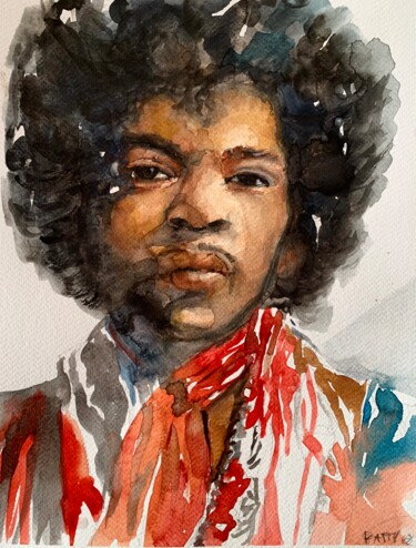 Pintura titulada "Jimi Hendrix ad acq…" por Patrizia Salcini, Obra de arte original, Acuarela