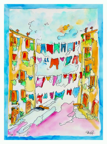 Peinture intitulée "Panni stesi al sole…" par Patrizia Gargiulo (PattyGi), Œuvre d'art originale, Aquarelle