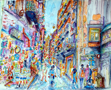 Peinture intitulée "Via Tribunali Napoli" par Patrizia Gargiulo (PattyGi), Œuvre d'art originale, Aquarelle