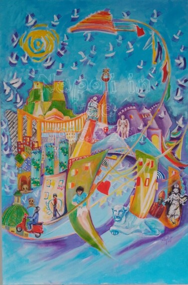 Painting titled "Piazza Napoli" by Patrizia Gargiulo (PattyGi), Original Artwork, Acrylic