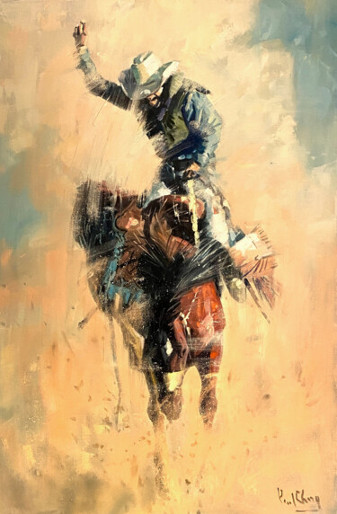 Painting titled "The Art Of Rodeo No…" by Paul Cheng, Original Artwork, Oil Mounted on Wood Stretcher frame