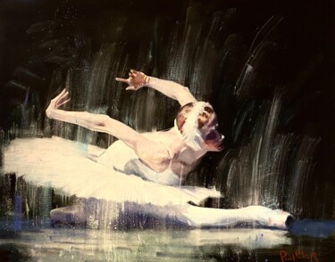Malerei mit dem Titel "Swan Lake Ballet Da…" von Paul Cheng, Original-Kunstwerk, Öl Auf Keilrahmen aus Holz montiert