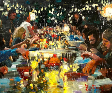 Картина под названием "Party Night #20" - Paul Cheng, Подлинное произведение искусства, Масло Установлен на Деревянная рама…