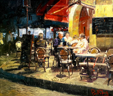 Peinture intitulée "Saturday Night Chat" par Paul Cheng, Œuvre d'art originale, Huile Monté sur Châssis en bois