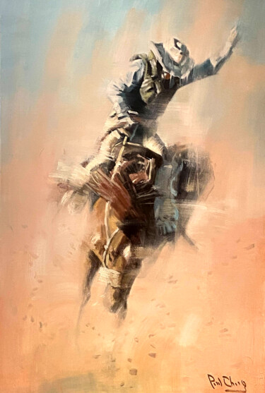 Pintura intitulada "The Art Of Rodeo No…" por Paul Cheng, Obras de arte originais, Óleo Montado em Armação em madeira