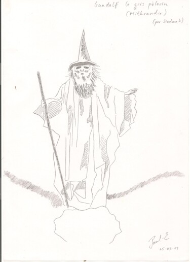 Рисунок под названием "Tolkien 2" - Paul-Éric Langevin, Подлинное произведение искусства, Карандаш