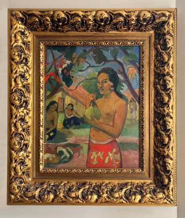 Painting titled "Woman holding a fru…" by Paul Gauguin, Original Artwork, Oil Mounted on Wood Stretcher frame