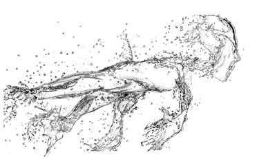 Rysunek zatytułowany „Running Water” autorstwa Paul Stowe, Oryginalna praca, Grafit