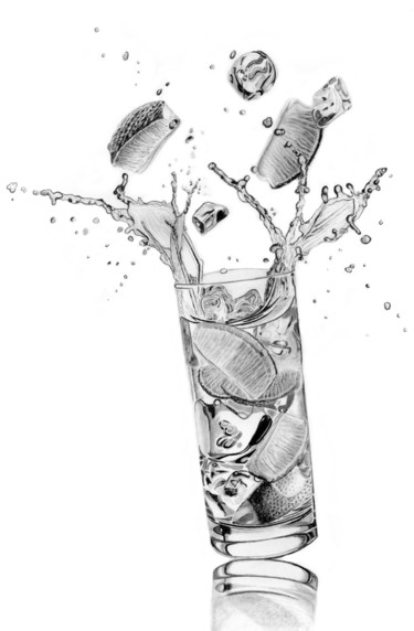 Drawing titled "Vodka Tonic Splash" by Paul Stowe, Original Artwork, Graphite