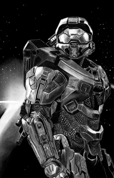 Drawing titled "Halo - Master Chief" by Paul Stowe, Original Artwork, Pencil