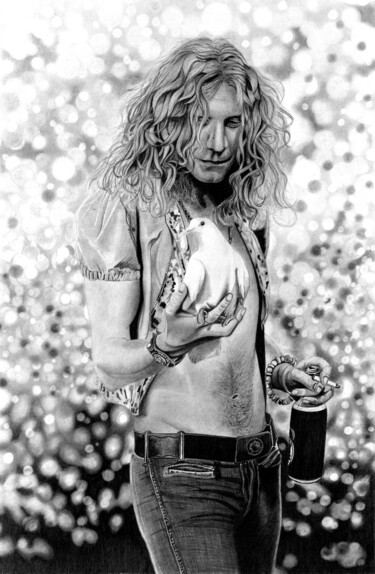 Dibujo titulada "Robert Plant" por Paul Stowe, Obra de arte original, Grafito