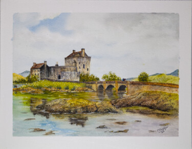 Painting titled "Eilean Donan Castle…" by Paula Bridges, Original Artwork, Watercolor Mounted on Other rigid panel