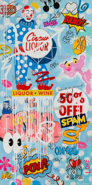 绘画 标题为“Circus Liquor, Pop…” 由Paula Gibbs, 原创艺术品, 丙烯