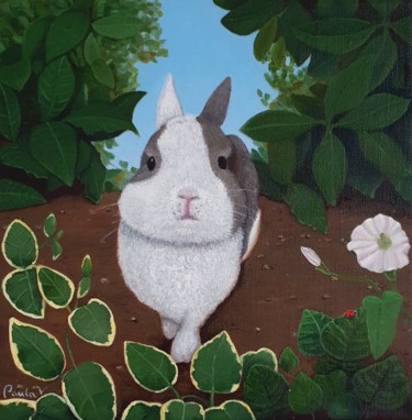 Peinture intitulée "Miky dans son jardin" par Paula Valdivia, Œuvre d'art originale, Huile Monté sur artwork_cat.