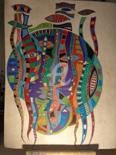 Painting titled "Les poissons" by Paulcards, Original Artwork, Acrylic Mounted on Wood Panel