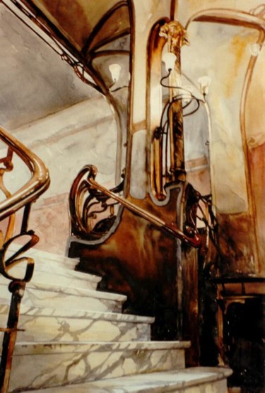 Peinture intitulée "Escalier - detail,…" par Paul Dmoch, Œuvre d'art originale, Aquarelle