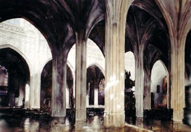 Peinture intitulée "Intérieur, Cathédra…" par Paul Dmoch, Œuvre d'art originale, Aquarelle