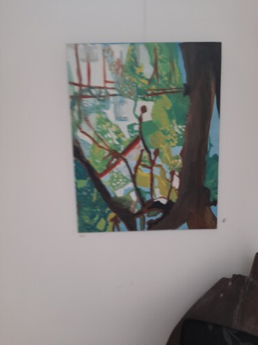 Painting titled "maison et jardin a…" by Paule Rochet, Original Artwork, Oil Mounted on Wood Stretcher frame