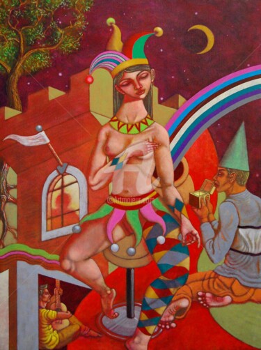 Malerei mit dem Titel "The Jester Queen" von Paul Hilario, Original-Kunstwerk, Acryl