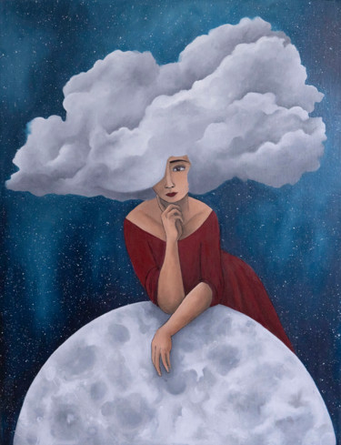Painting titled "Sur la lune" by Pauline Bailly, Original Artwork, Oil