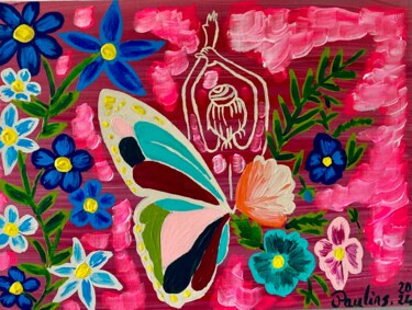 Painting titled "Papillon" by Pauline Chevallot, Original Artwork, Acrylic Mounted on Wood Panel