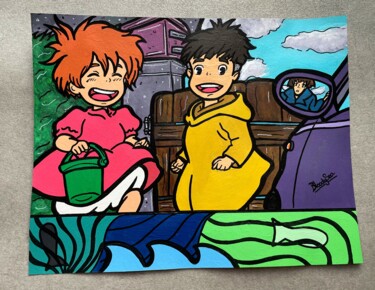 Pintura intitulada "Ponyo et Sosuke - L…" por Pauline Sarrazin (Bloodysea_), Obras de arte originais, Acrílico