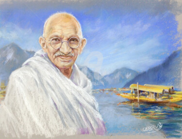 Pintura titulada "Gandhi" por Paul Lebrun, Obra de arte original, Pastel