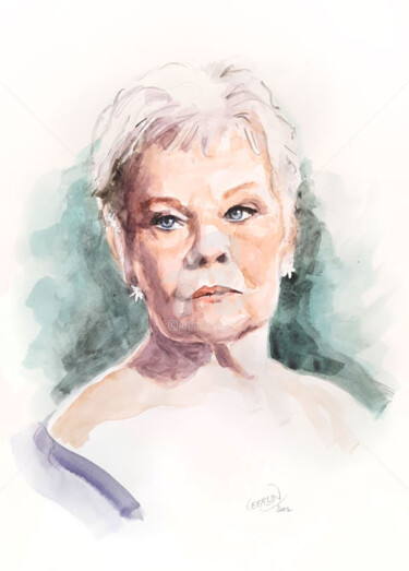Картина под названием "Portrait de Judy De…" - Paul Lebrun, Подлинное произведение искусства, Акварель