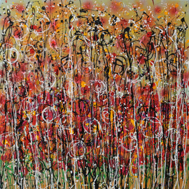Painting titled "'flowers - -autumn'" by Paul Megens, Original Artwork, Acrylic Mounted on Wood Stretcher frame