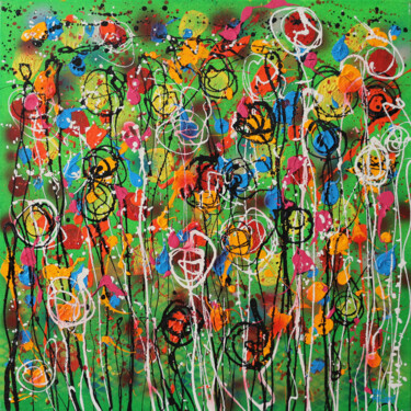 Картина под названием "flowers nr.3" - Paul Megens, Подлинное произведение искусства, Акрил Установлен на Деревянная рама дл…