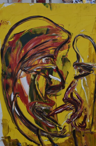 Painting titled "Kiss" by Gritodetinta, Original Artwork, Oil Mounted on Wood Stretcher frame