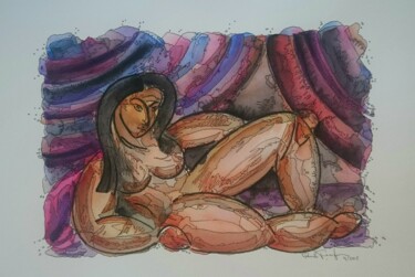 Painting titled "Madona (watercolour…" by Paulo Teixeira Lopes, Original Artwork, Watercolor Mounted on Wood Stretcher frame