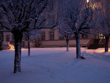 Fotografia intitulada "Nuit et neige" por Paulous, Obras de arte originais, Fotografia digital Montado em Outro painel rígido