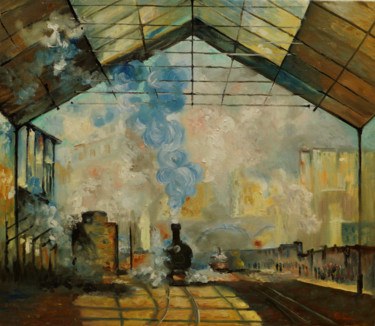 Painting titled "Saint-Lazare" by Pavel Filin, Original Artwork, Oil Mounted on Wood Stretcher frame