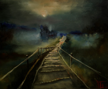 Peinture intitulée "night, fog" par Pavel Filin, Œuvre d'art originale, Huile Monté sur Châssis en bois