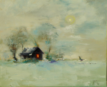 Peinture intitulée "winter, hot tea" par Pavel Filin, Œuvre d'art originale, Huile Monté sur Châssis en bois