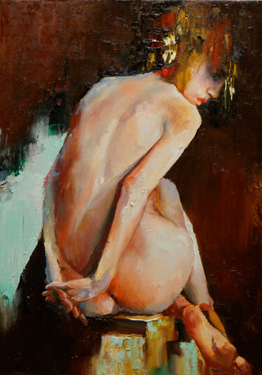 Painting titled "under the shadow" by Pavel Filin, Original Artwork, Oil Mounted on Wood Stretcher frame