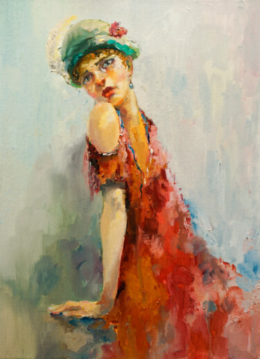 Painting titled "beautiful dress" by Pavel Filin, Original Artwork, Oil Mounted on Wood Stretcher frame