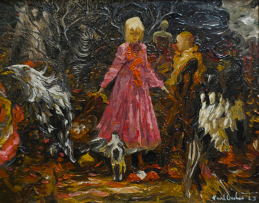 Malerei mit dem Titel "Birds" von Pavel Guliaev, Original-Kunstwerk, Öl Auf Karton montiert