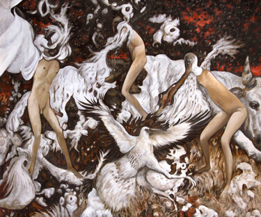 Painting titled "Vultures" by Pavel Guliaev, Original Artwork, Oil