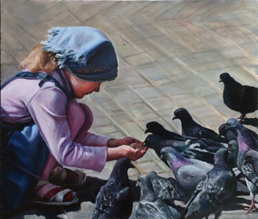 "Girl and pigeons" başlıklı Tablo Pavel Krasheninin tarafından, Orijinal sanat, Petrol