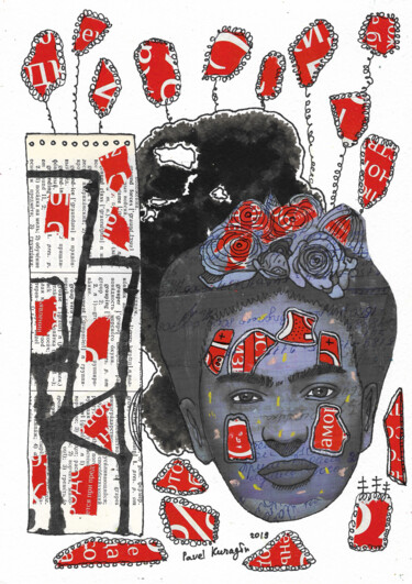 「Portrait of Frida #…」というタイトルのコラージュ Pavel Kuraginによって, オリジナルのアートワーク, コラージュ