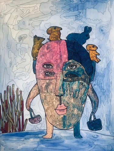 Painting titled "Head and pets" by Pavel Kuragin, Original Artwork, Acrylic