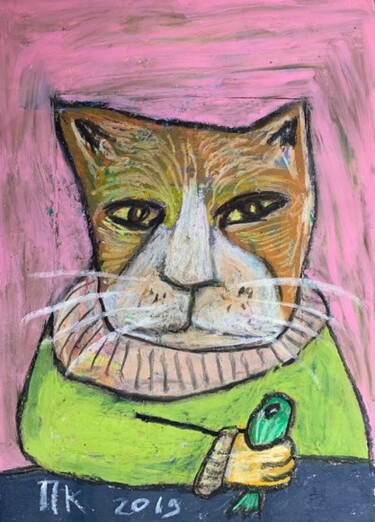 Tekening getiteld "Cat with wish #4" door Pavel Kuragin, Origineel Kunstwerk, Pastel